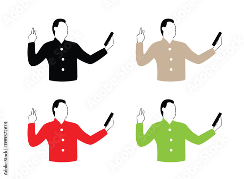 Torso of a Man Doing Selfie with Smartphone Different Colors. Smart devices, electronics and self photography vector art