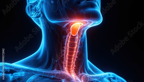 Human Throat Anatomy Medical Illustration Showing Inflammation and Pain