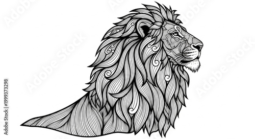 Intricate Lion Head Illustration with Decorative Mane.