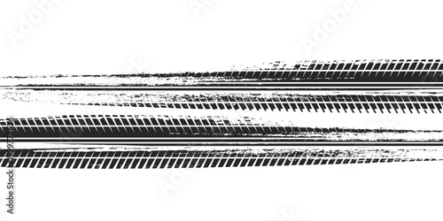 Tire track. Car, bike, motorcycle tyre mark with grunge effect isolated on white background.