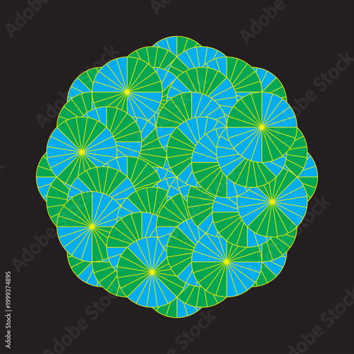 Circular Rhythm Composition Modern Geometric Cluster Color Flow Mandala Symmetry In Motion Abstract Circle Garden Layered Harmony Design Contemporary Pattern Bloom
