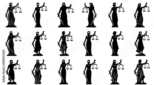 Legal Justice System Lady Justitia Silhouettes Vector Icons Collection