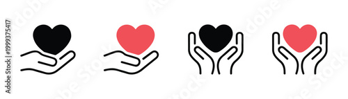 Hands holding heart vector illustration, symbolizing donation, care, and generosity with transparent background.