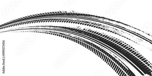 Tire track. Car, bike, motorcycle tyre mark with grunge effect isolated on white background.