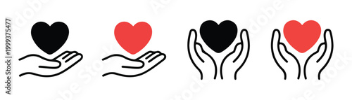 Hands holding heart vector illustration, symbolizing donation, care, and generosity with transparent background.