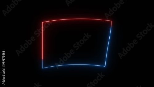 Fotografie Glowing neon outline of an irregular rectangle on black background, red left and
