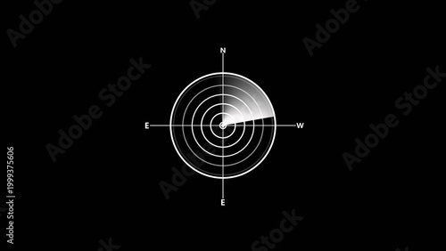 Foto Radar screen with concentric circles and a sweeping sector on black background