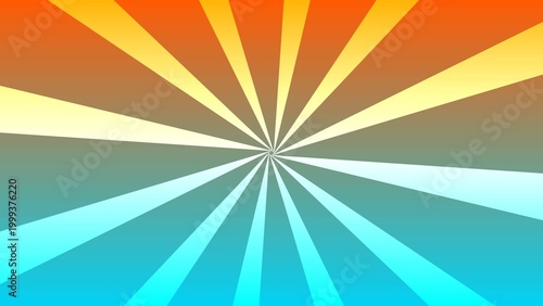 Schilderij op canvas Radiant sunburst with central vanishing point, warm orange to cool turquoise gra