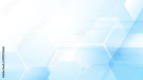 Soft blue hexagons float gently across a glowing white canvas