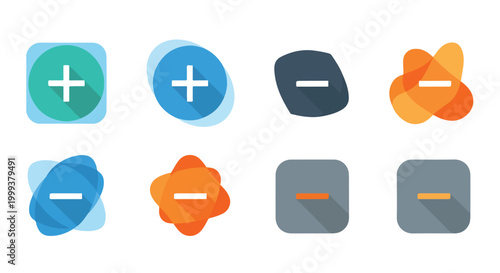 A set of colorful icons with plus and minus symbols