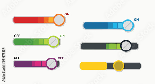A set of colorful toggle switches on a white background