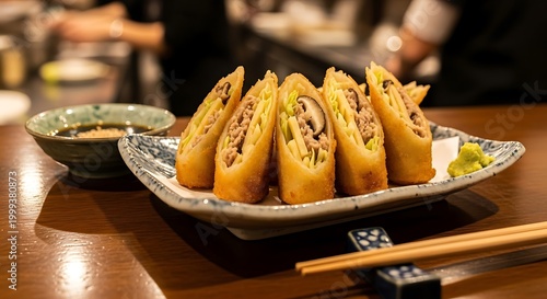 Fried rolls on plate.
