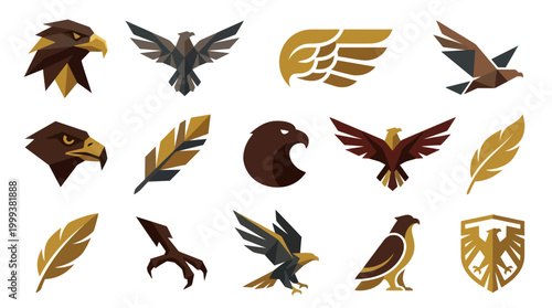 Modern Geometric Flat Eagle Vector Icons Set for Corporate, Sports, and Security Branding Logos