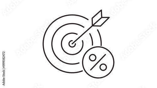 Inflation Target and Economic Goal Concept Vector Icon Illustration with Bullseye, Arrow, and Percentage Symbol. Minimalist Black Outline Design with Editable Stroke for Finance and Business.