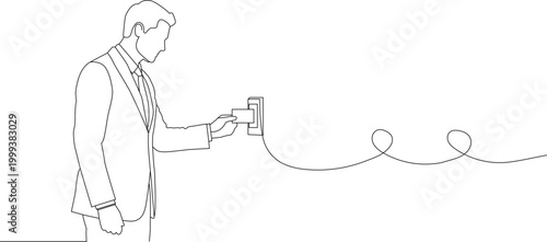 Businessman inserting access card into reader continuous line drawing. Simple outline editable stroke. Clean line art  vector illustration