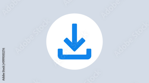 A blue download icon on a white circle background