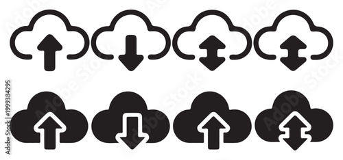 Cloud upload and download icon set, vector symbols for online storage and data backup. vector illustration eps 10