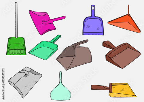 Hand Drawn Dustpan Set Illustration with Cleaning Tools and Household Equipment