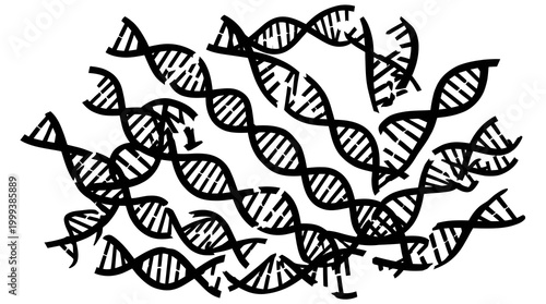 Black and White Line Art DNA Double Helix for Genetics, Biology, and Medical Science