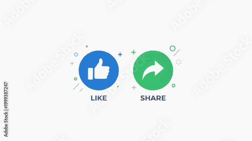 A design of social media engagement icons for Like and Share. conveying digital interaction and user engagement. the dynamic circular designs enhance visual appeal.