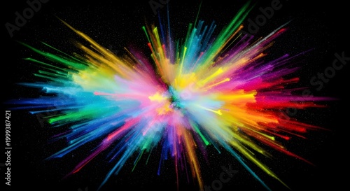 Fotografie Vibrant colorful powder explosion a dynamic burst of rainbow hues against a dark
