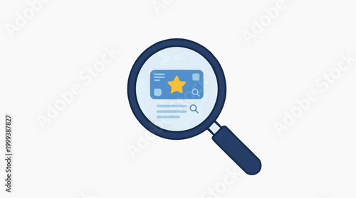 Magnifying glass, highlighting the star on a smartphone screen, embodies the pursuit of quality