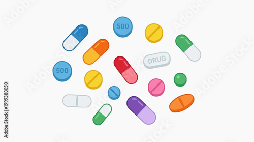 A collection of colorful medicine pills isolated against a clean background, symbolizing health and wellness. 