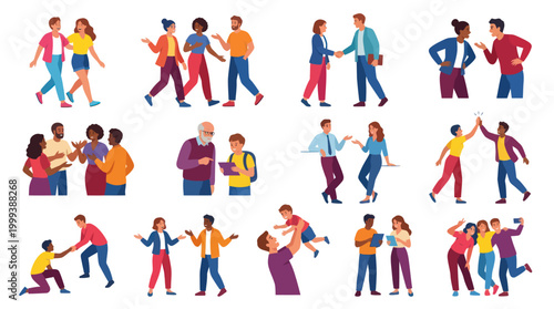 Flat Vector Illustrations of Diverse People Interacting: Social Communication, Relationships  Teamwork