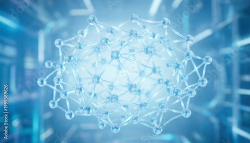 Abstract Molecular Structure In Futuristic Blue Sci-Fi Environment