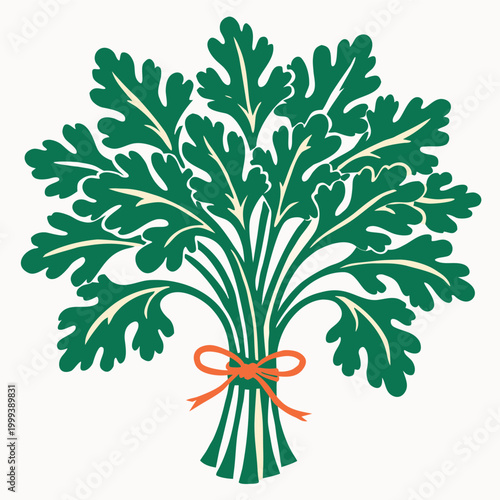 A flat vector illustration of a fresh bundle of green herbs tied together, with layered leaves in a clean modern style.