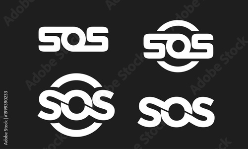 Stylized SOS Emergency Distress Signal Icon Logo Designs Set on Dark Background