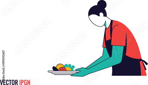Waitress serving healthy food on a plate with a smile