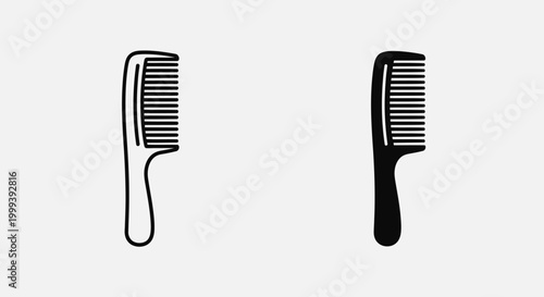 Two Black Hair Comb Icons, Essential Styling and Grooming Tools on Light Grey Background
