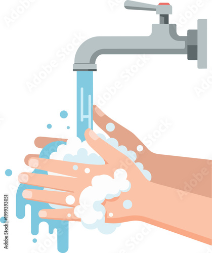 Hand Washing with Soap and Running Water Illustration