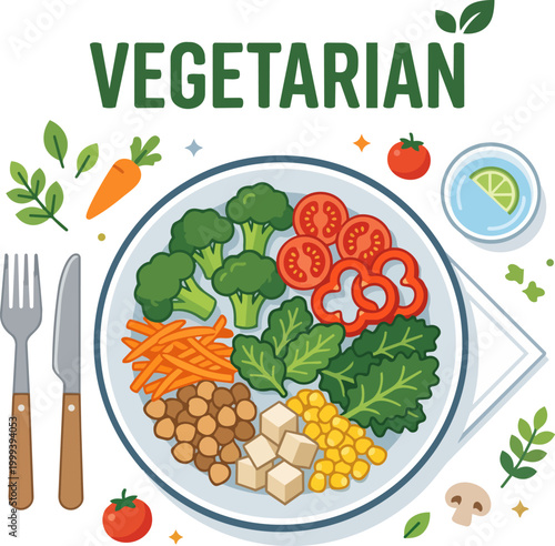 Healthy Vegetarian Buddha Bowl Illustration