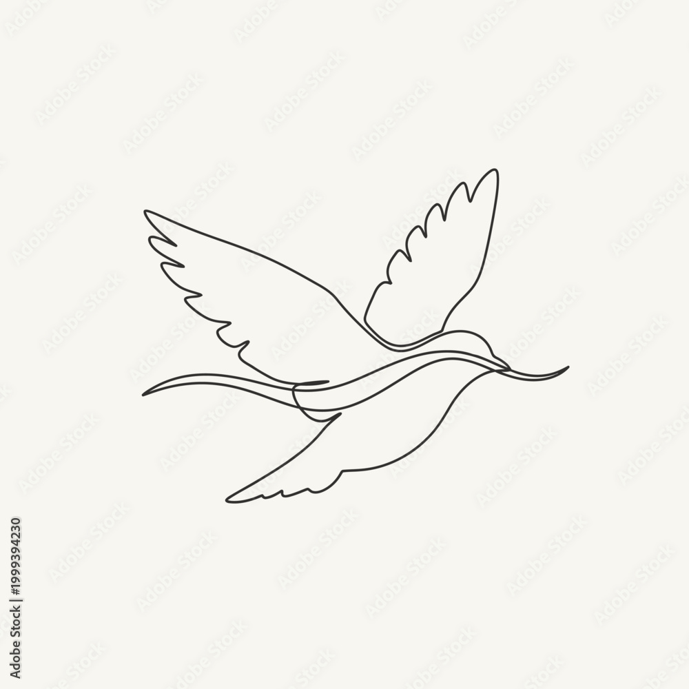 Fototapeta premium Peaceful Continuous Line Flying Bird, Serene Avian Art, Elegant Minimalist Design in Bright Studio
