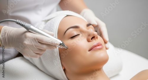 Professional microdermabrasion treatment for a woman in a beauty clinic