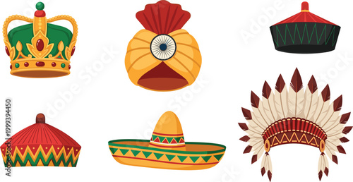 Cultural and Traditional Hat Collection, Crowns, Turbans, Sombreros, and Headdresses for Global Heritage and Costume Designs