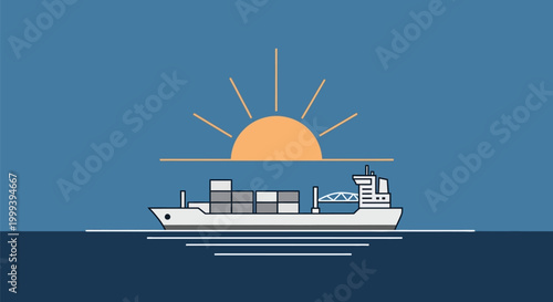 Large Cargo Ship Sailing Ocean.