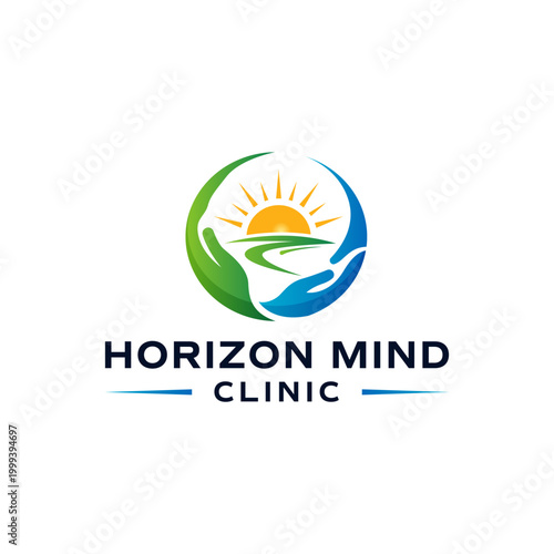 Abstract and modern design for a mental health clinic logo, featuring a serene horizon. Ideal for therapy centers and psychiatric services.