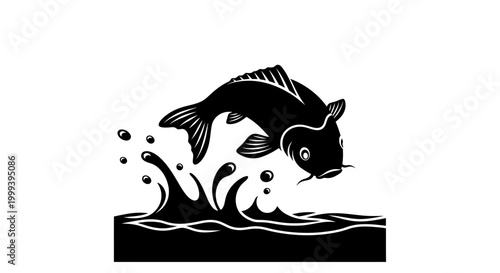 Large Fish Jumping Out Water Silhouette.