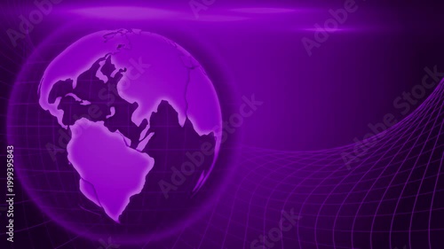 Stylized glowing globe over a grid wave background animation, futuristic digital earth concept