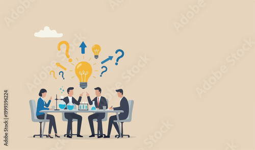 Experimentation, research or test new idea, discover solution together experiment business idea, innovative concept, businessman with mixing teams experiment light bulb idea