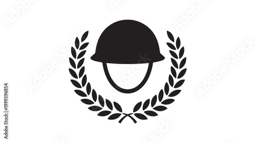 Black Military Helmet Icon With Laurel Wreath On White Background For Security Concepts