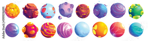 Cosmic exploration kit with alien world planets and sleek intergalactic travel ships vector