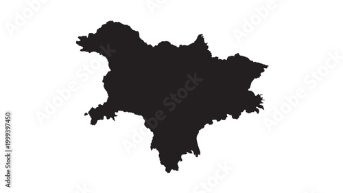 Black silhouette of an unspecified region on white background for geography concepts
