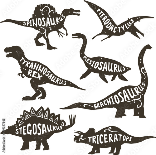 Monochrome prehistoric wildlife set featuring dinosaur bones and flying reptile icons vector