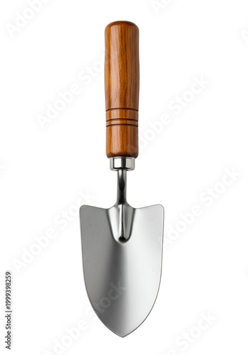 Garden Trowel Hand Shovel with Wooden Handle and Metal Blade Clean Product Mockup Transparent Background