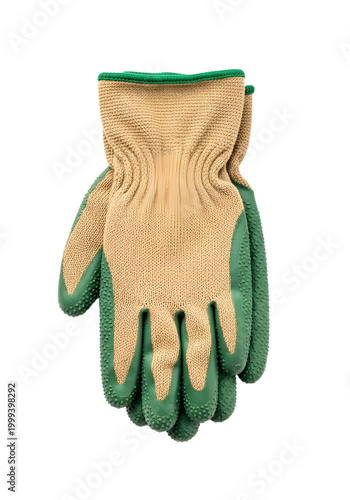 Gardening Gloves Pair Folded Neatly Fabric and Rubber Texture Clean Product Mockup Transparent Background