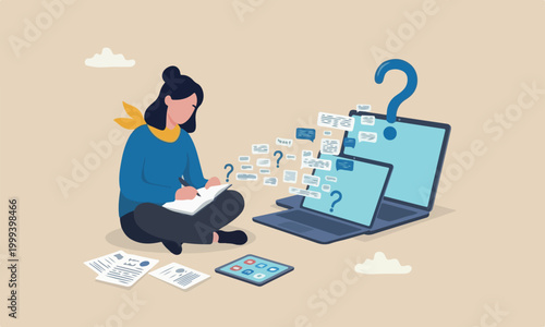 Content writer writing article online or journalism, storytelling and social marketing concept, creative young woman writing blog on paper from online laptop computer.